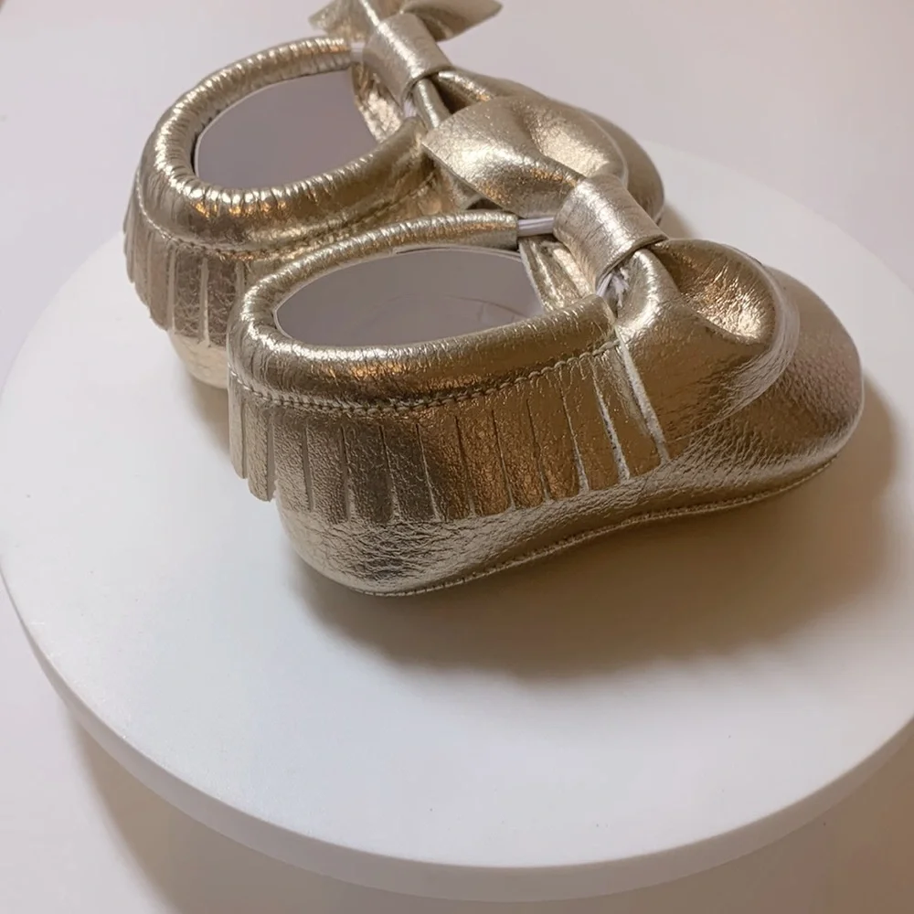 Gold Bow Moccasins - Premium Leather